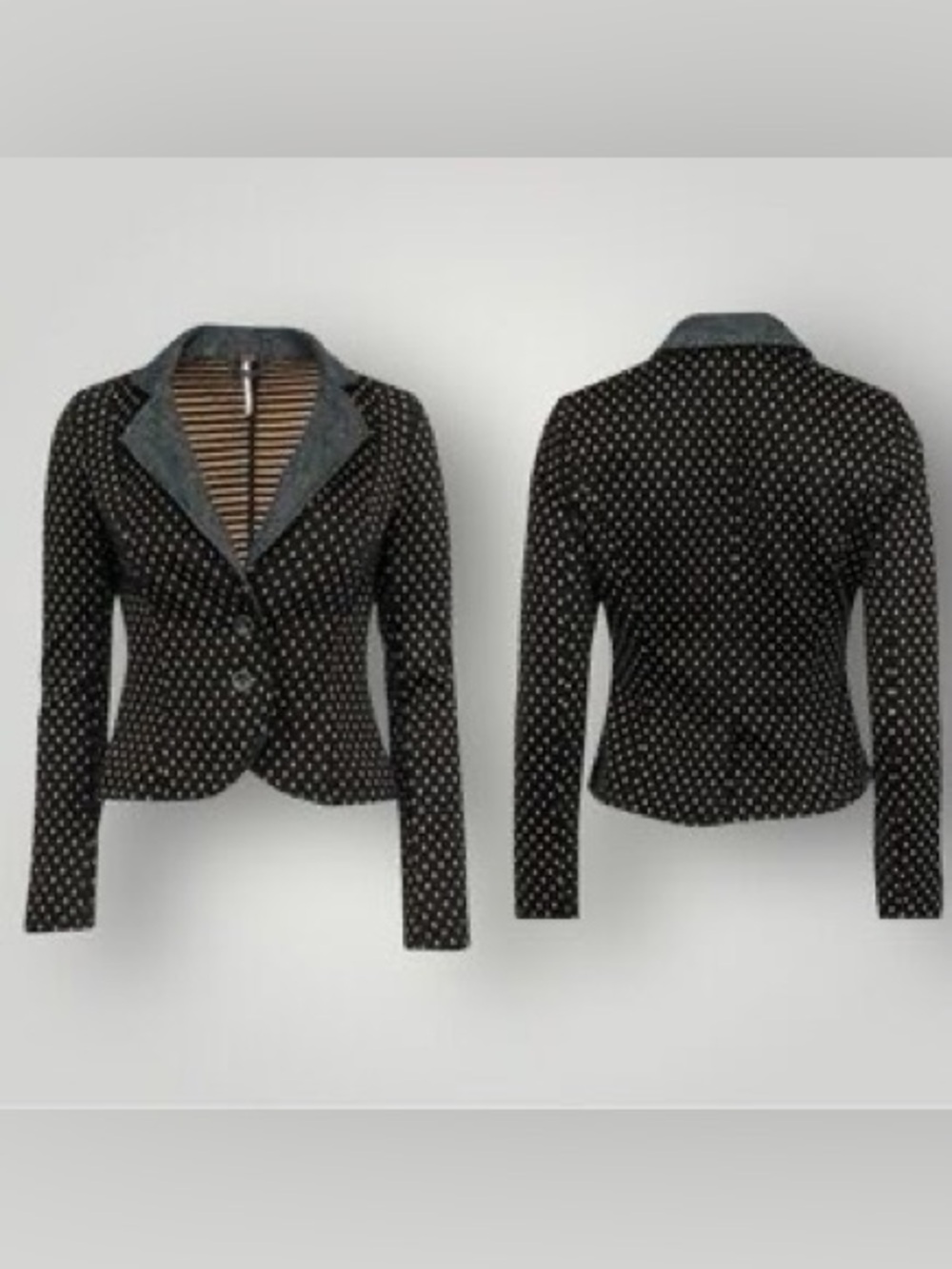 Free People Tweed Blazer Jacquard Weave Size Medium Long Sleeve 2 Buttons